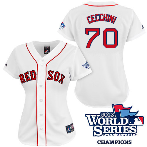 Garin Cecchini #70 mlb Jersey-Boston Red Sox Women's Authentic 2013 World Series Champions Home White Baseball Jersey